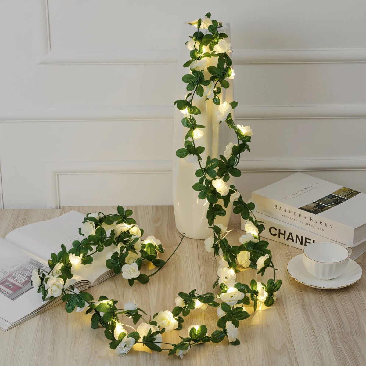 Artificial Rose Vine LED String Lights Hanging Garland Decor Floral LED Garland Babs Spring White Two AA Batteries