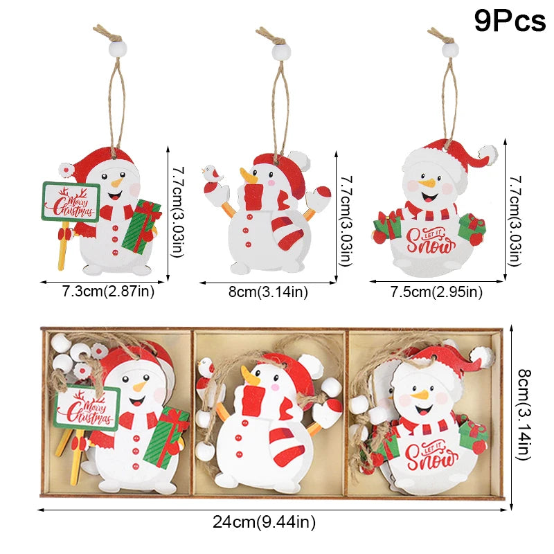 9-Piece Christmas Wooden Ornaments Set – Xmas Tree Pendants Christmas Tree Ornaments Babs B02