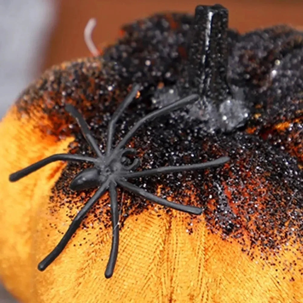 Flannel Halloween Pumpkin Ornament with Spider – Table Decor Halloween Ornament Babs