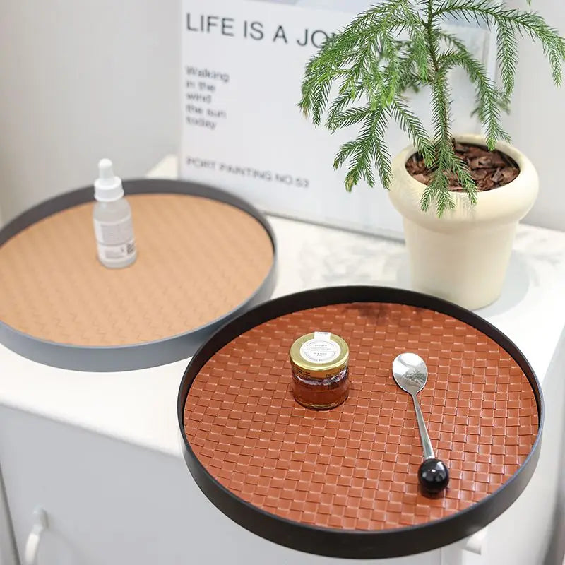 Nordic Round Leather Storage Tray | Modern Home Organizer Decorative Storage Tray Babs