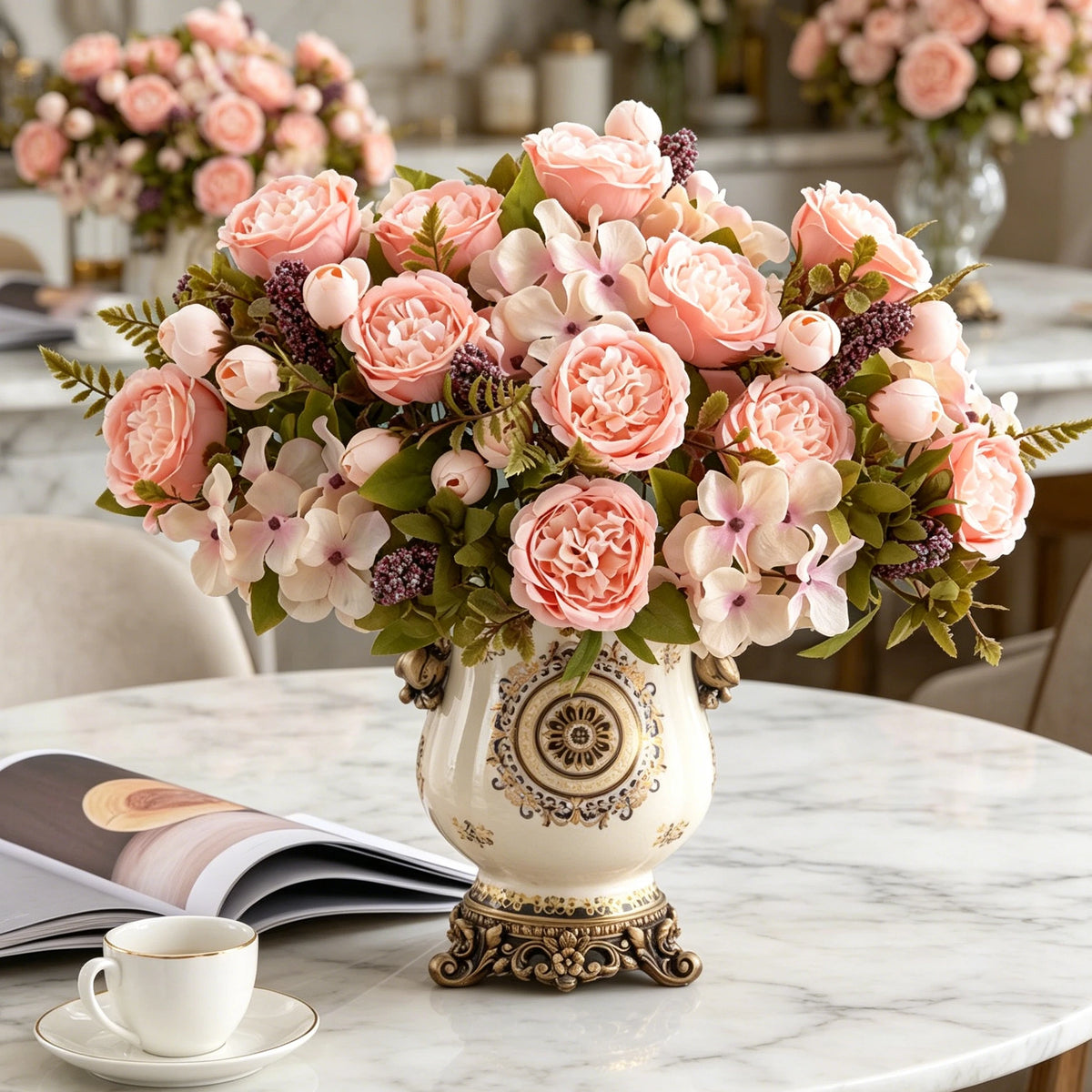 Artificial Silk Peony Hydrangea Bouquet – Wedding & Home Décor Artificial Flower Bouquet Babs