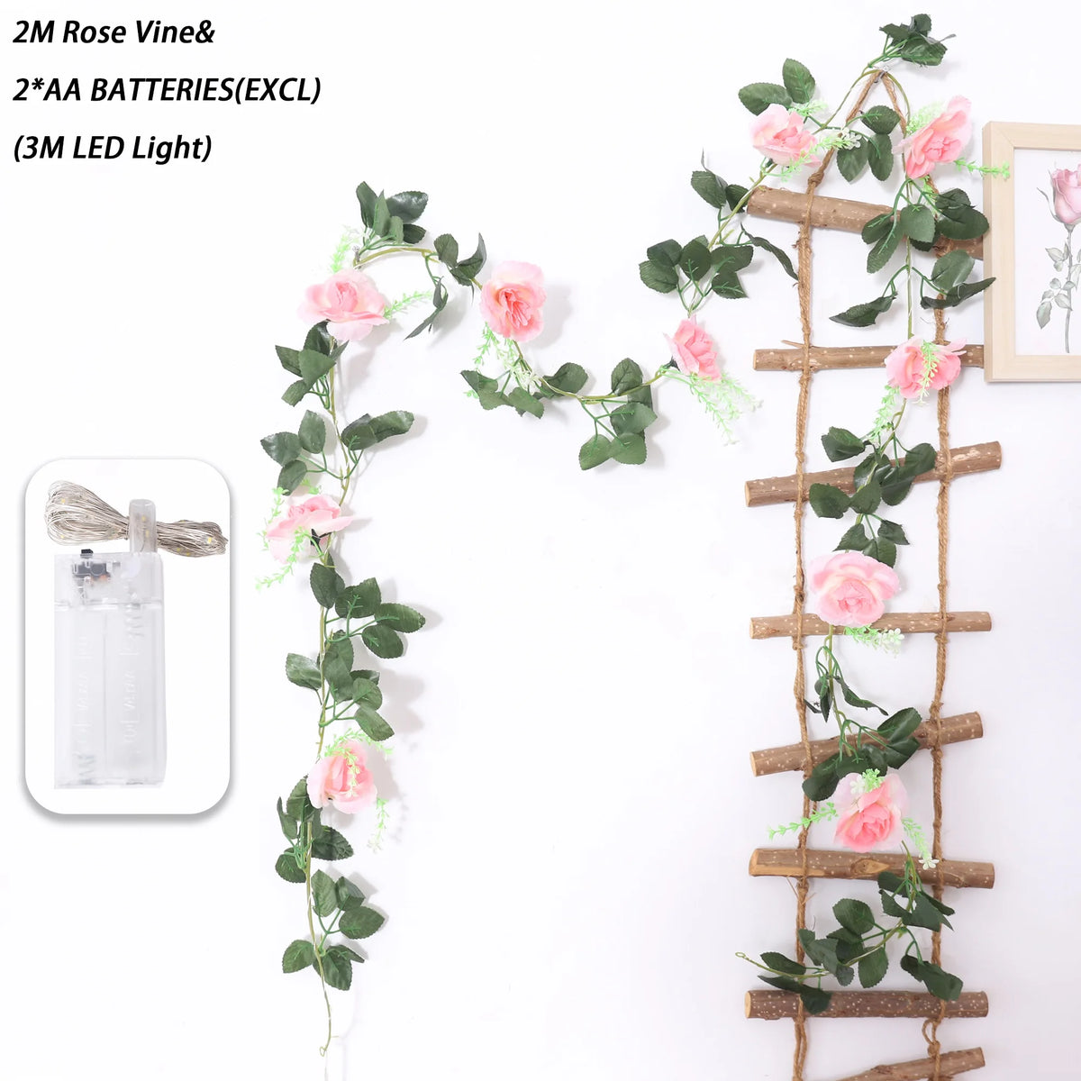 Rose LED Vine Light String – Artificial Flower Wedding Decor LED Floral Vine Light Babs Pink 2