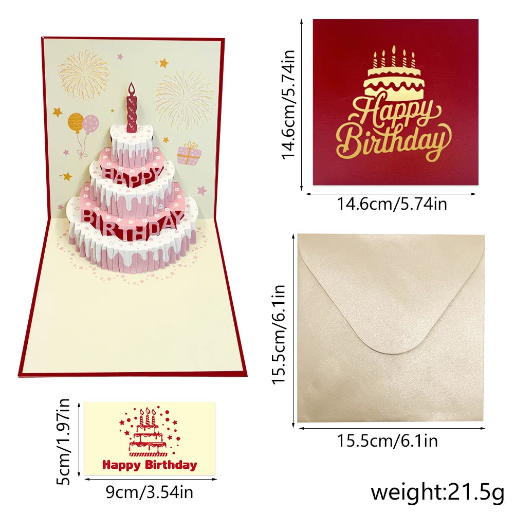 3D Pop-Up Birthday Cake Card with Envelope – Gift for Women Pop-Up Greeting Card Babs