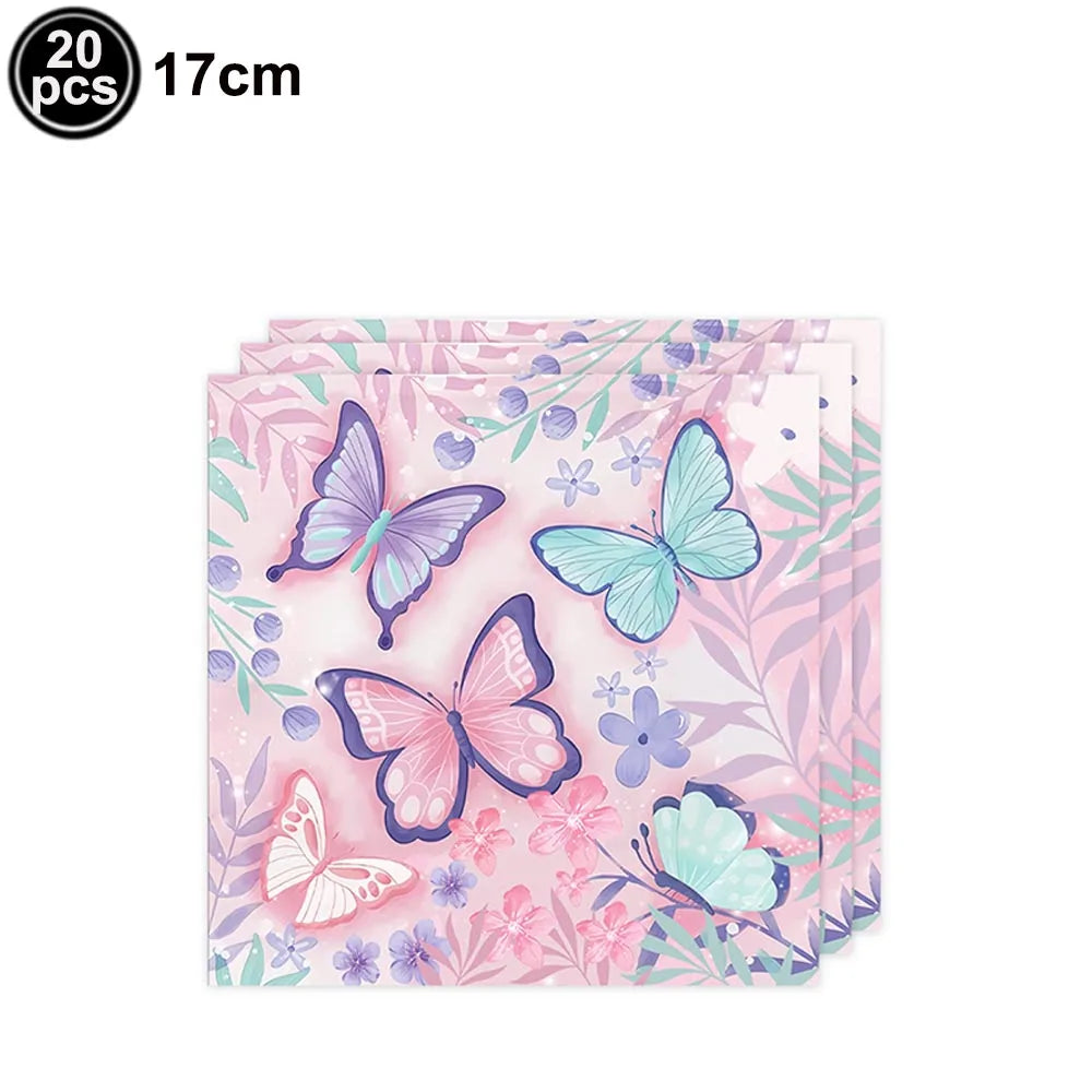 Butterfly Party Supplies Set – Plates, Cups & Foil Balloons Party Tableware Set Babs Napkins As pictures show