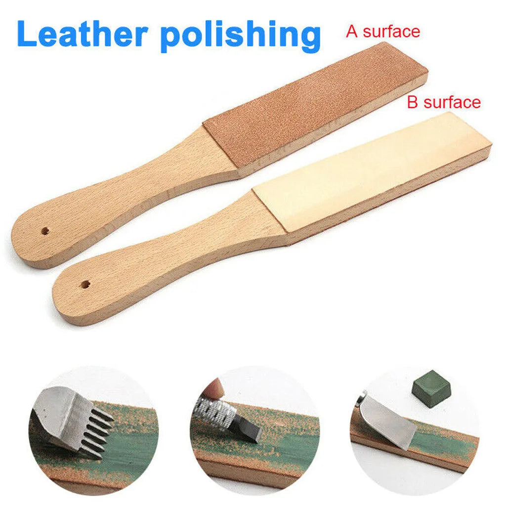 Double-Sided Leather Knife Sharpening Strop – Wooden Handle Knife Sharpening Strop Babs