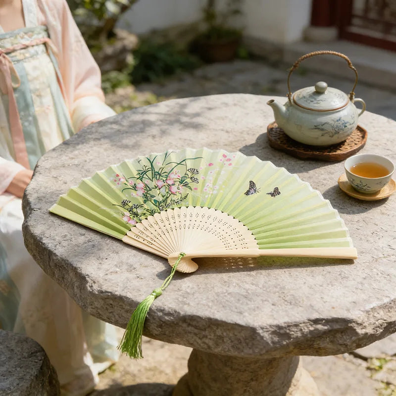 Chinese Style Folding Fan – Bamboo & Cloth Vintage Hand Fan Decorative Folding Fan Babs