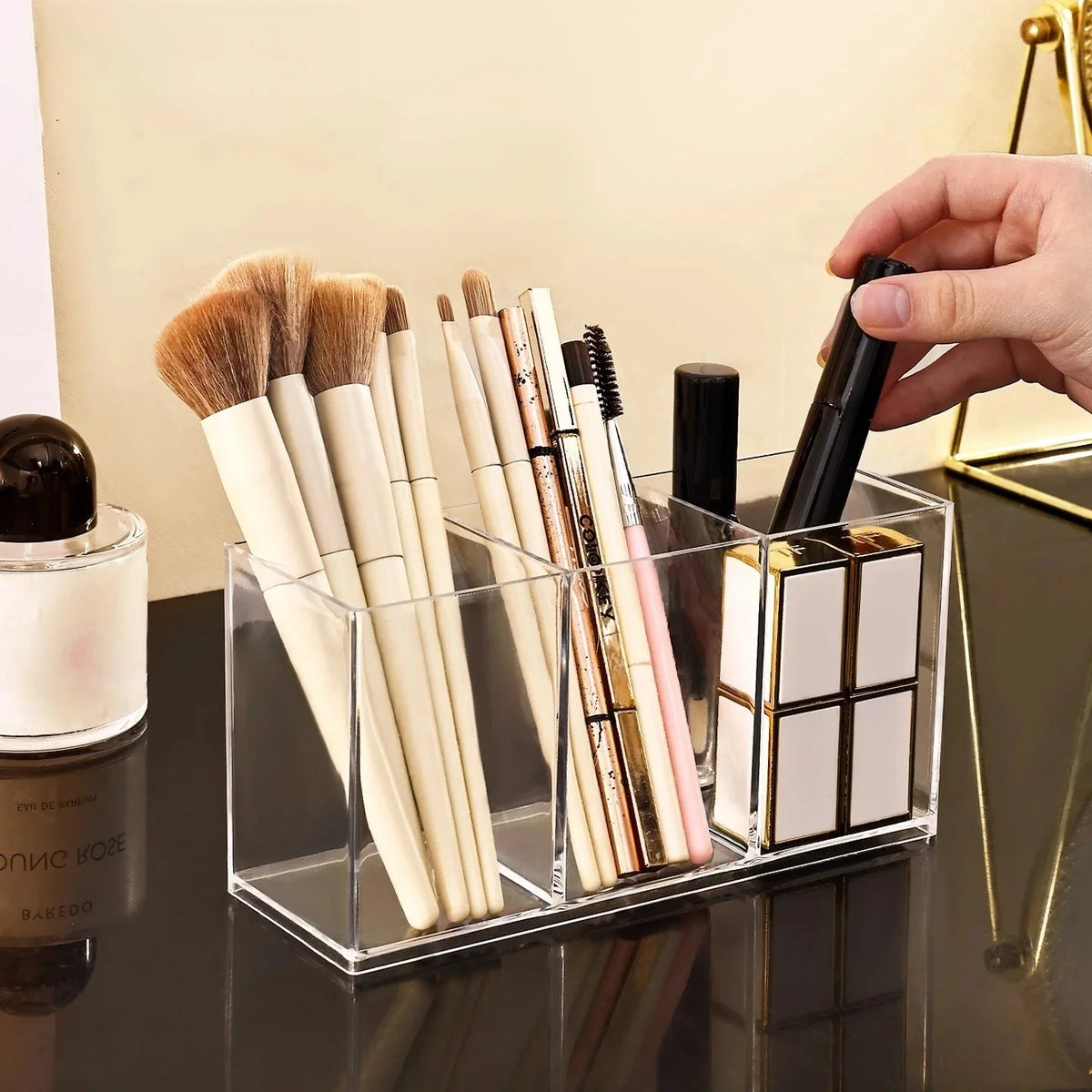 Clear Makeup Brush Holder Organizer – 1/2/3 Slot Vanity Box Makeup Brush Organizer Babs