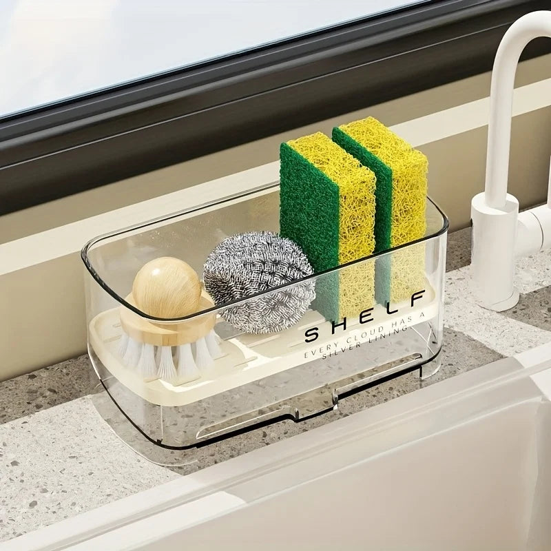 Kitchen Sink Sponge Rack with Drainage Shelf & Towel Holder Sink Organizer Rack Babs