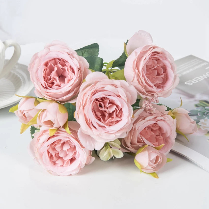 Silk Peony Artificial Flowers – Wedding & Home Decor Artificial Silk Flowers Babs Light Pink 3 pcs