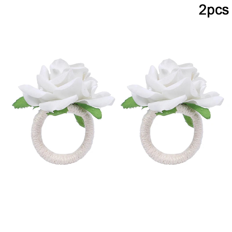 Red Rose Napkin Rings – Wedding & Party Table Decor (2/4/6 pcs) Napkin Rings Babs 2pcs white