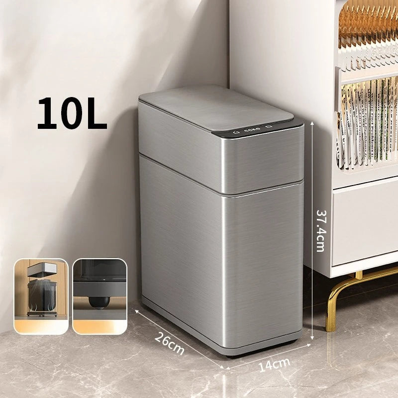 Smart Sensor Trash Can Stainless Steel 10L Kitchen Bathroom Bin Sensor Trash Can Babs 10L-Silver-Wheels