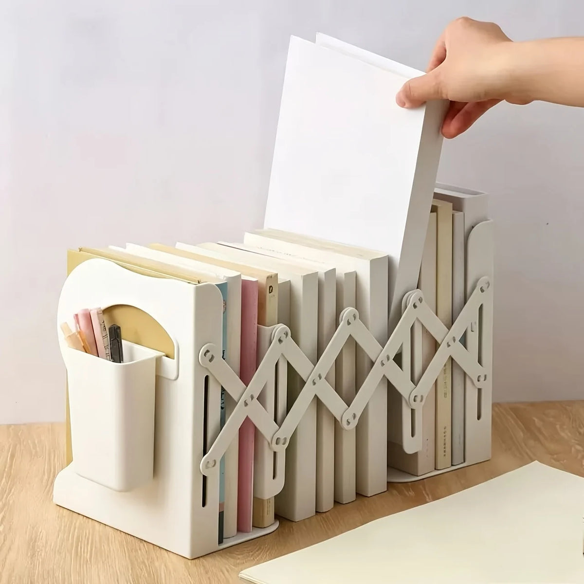 Retractable Bookends with Pen Holder | Foldable Desk Organizer Desktop Book Organizer Babs