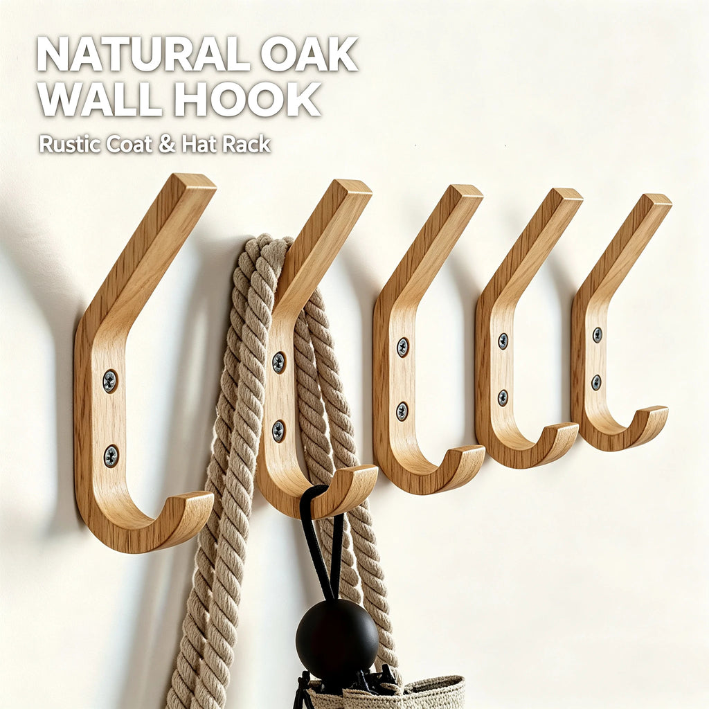 Natural Oak Wood Double Wall Hook – Vintage Coat Organizer Wood Wall Hook Babs