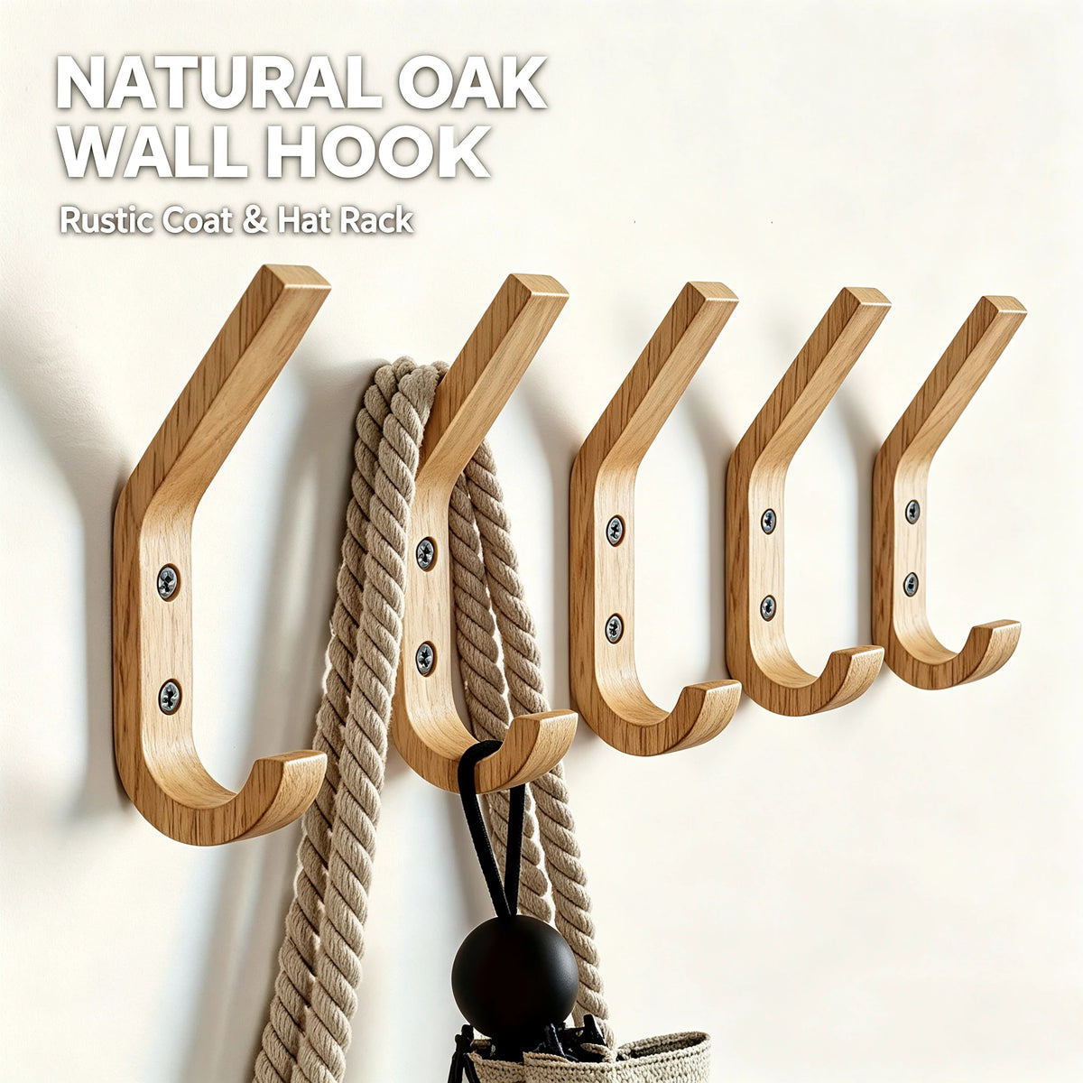 Natural Oak Wood Double Wall Hook – Vintage Coat Organizer Wood Wall Hook Babs