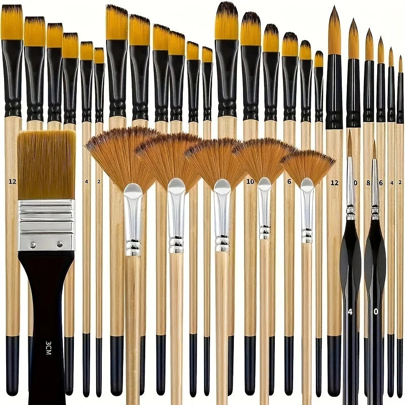 32-Piece Artist Paint Brush Set – Nylon, Multi-Tip, Wood Handle Artist Paint Brush Set Babs