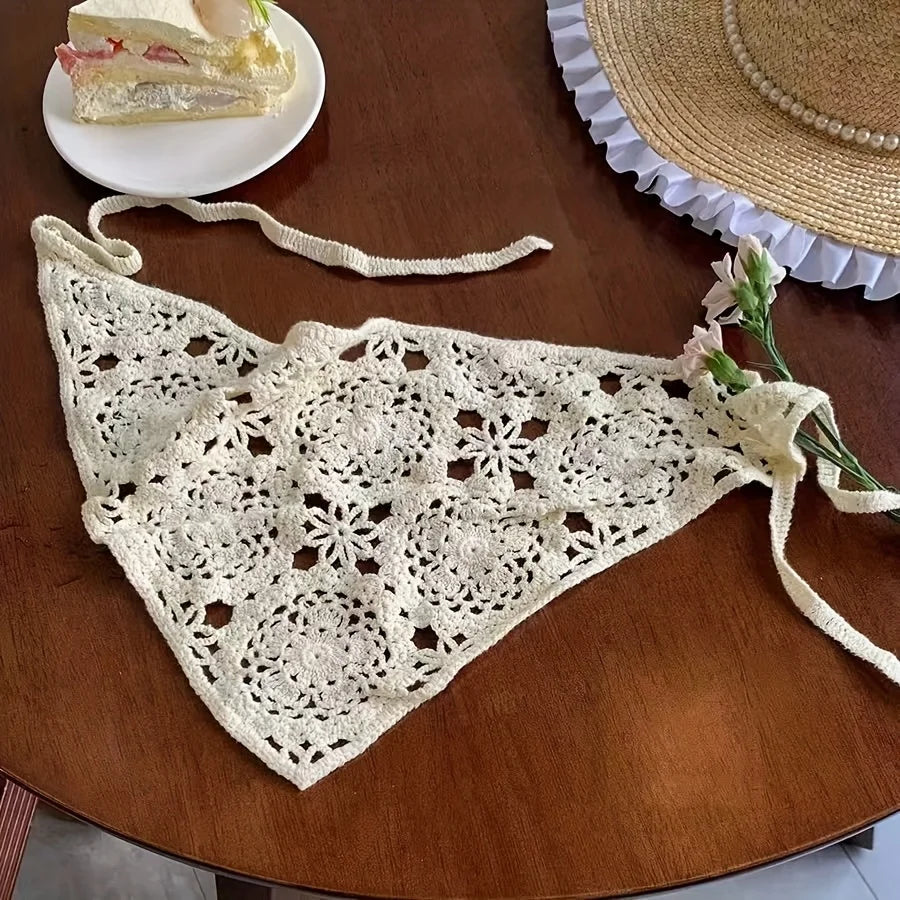 Bohemian Crochet Headscarf – Hollow-Out Knit Tie-Back Bandana Crochet Hair Scarf Babs