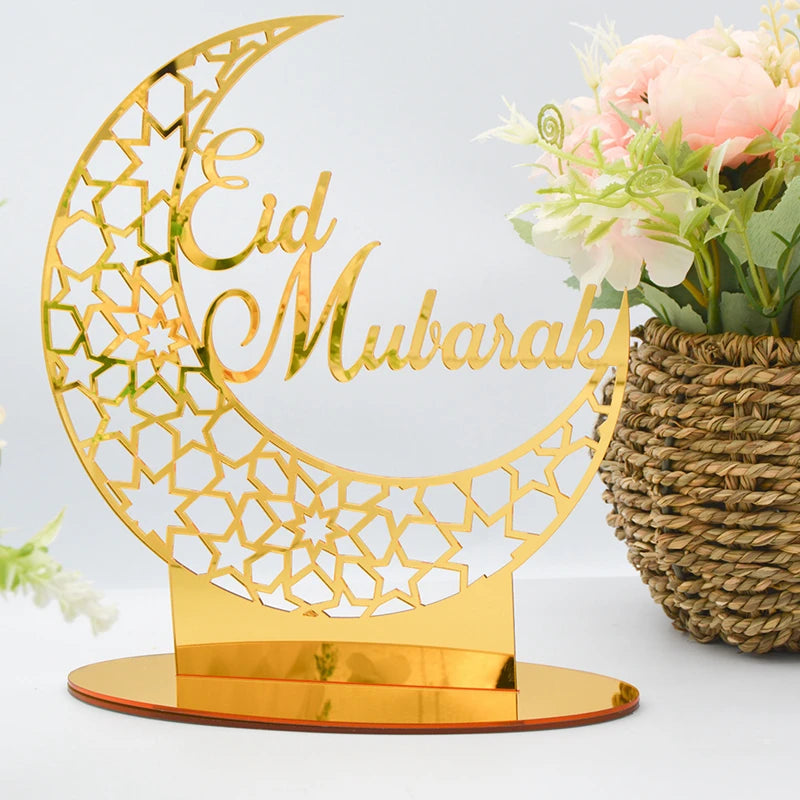 Ramadan Kareem Acrylic Ornament – Eid Mubarak Golden Moon Decor Acrylic Holiday Ornament Babs