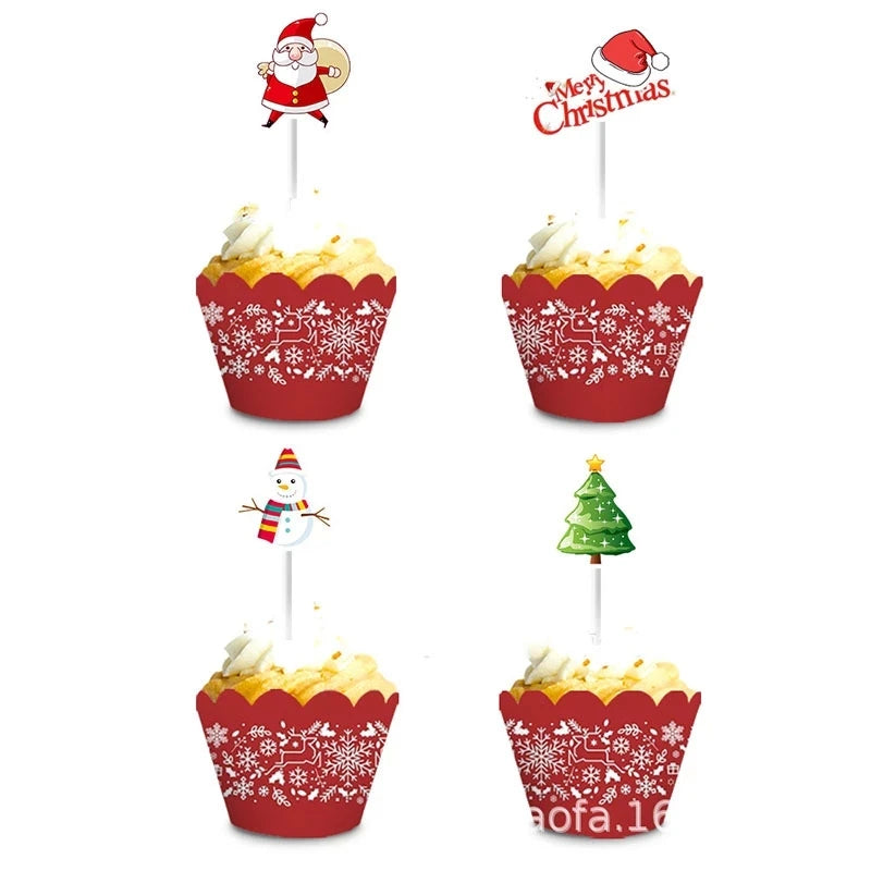 24/48Pcs Christmas Cupcake Toppers – Santa & Xmas Tree Picks Cupcake Toppers Babs