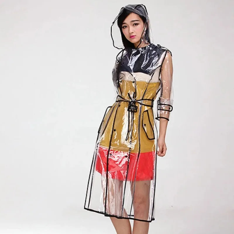 EVA Transparent Raincoat with Belt – Waterproof Poncho Unisex Waterproof Raincoat Babs