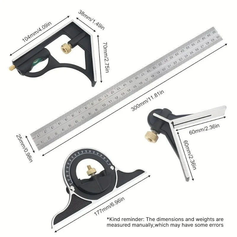 Combination Square Set – Spirit Level, Protractor & Ruler 300mm Combination Square Set Babs