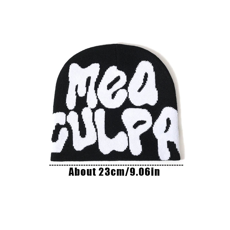 Unisex Y2K 'Mea Culpa' Knitted Beanie Hat – 17 Colors Knitted Beanie Hat Babs