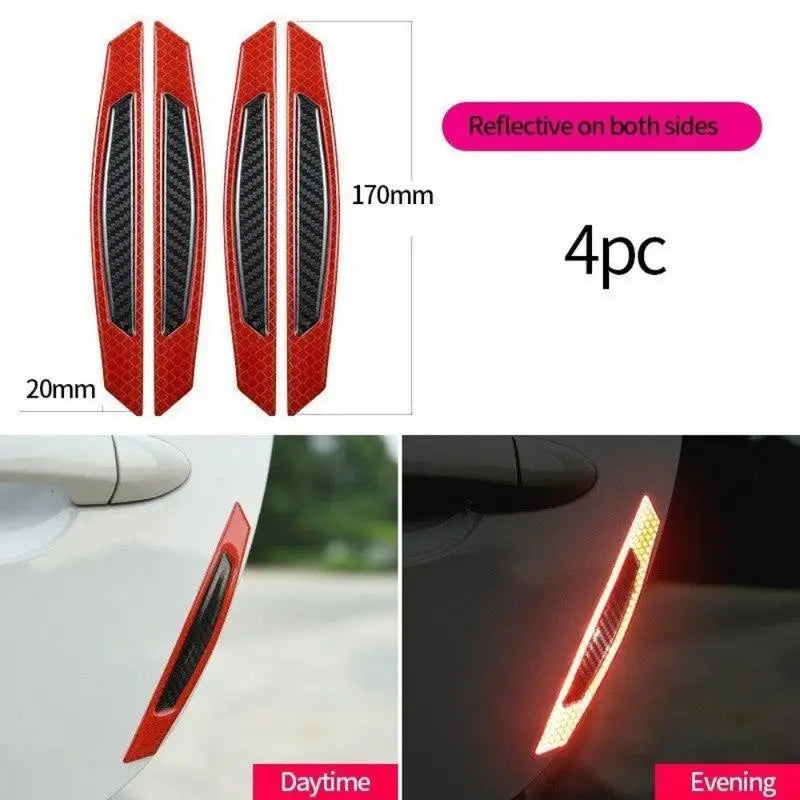 4pcs 5D Carbon Fiber Reflective Car Decals Warning Strip Set Car Decal Stickers Babs