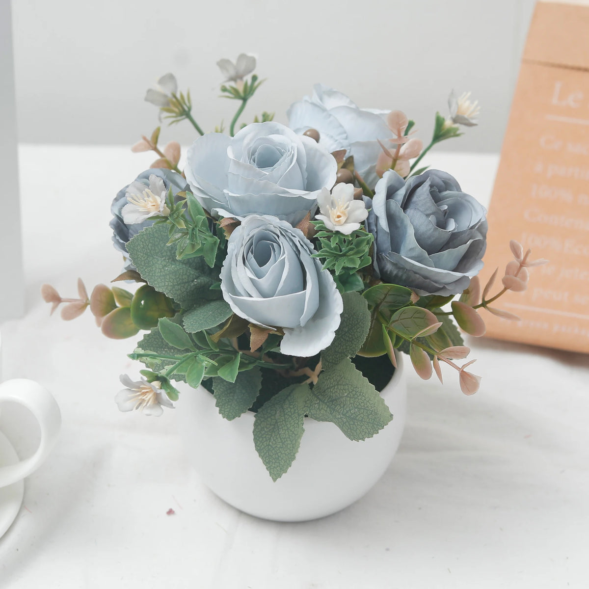 Silk Rose Artificial Flower Bonsai with Vase – Wedding & Home Décor Artificial Flower Bonsai Babs Blue