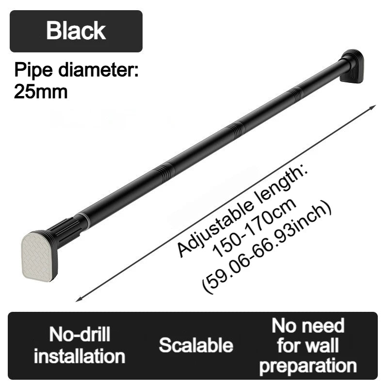 Adjustable Telescopic Shower Curtain Rod – No-Drill Steel Shower Curtain Rod Babs Black 150-170cm
