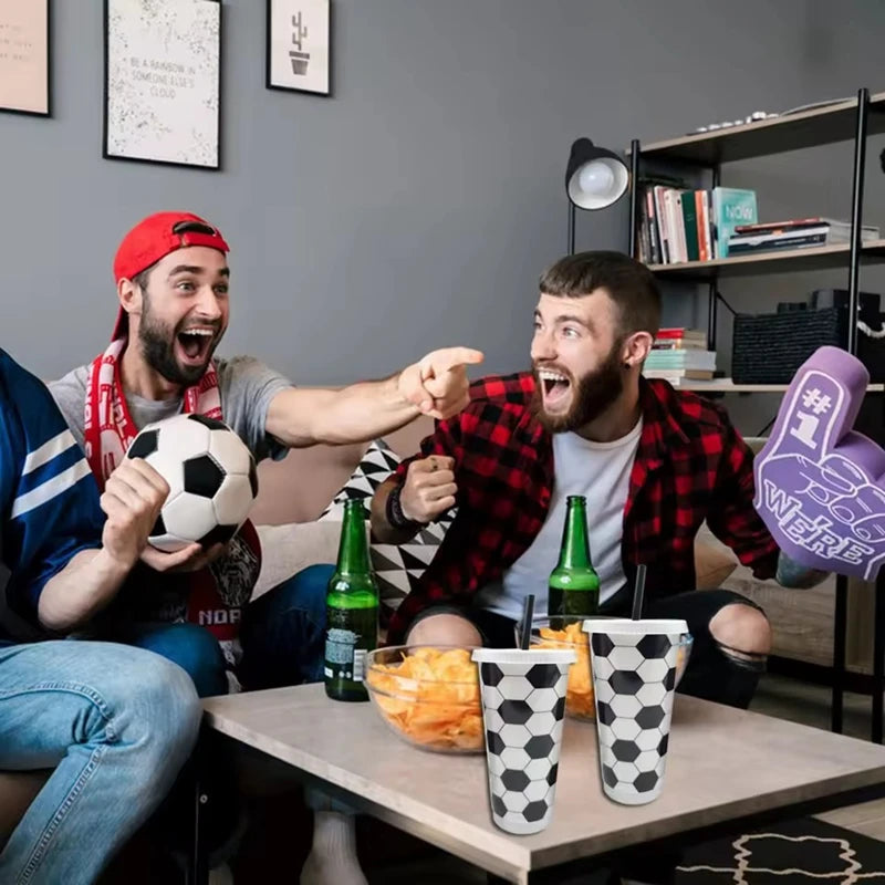 6Pcs Reusable Soccer Cups with Lid & Straw – Kids Party Favors Party Drinkware Set Babs