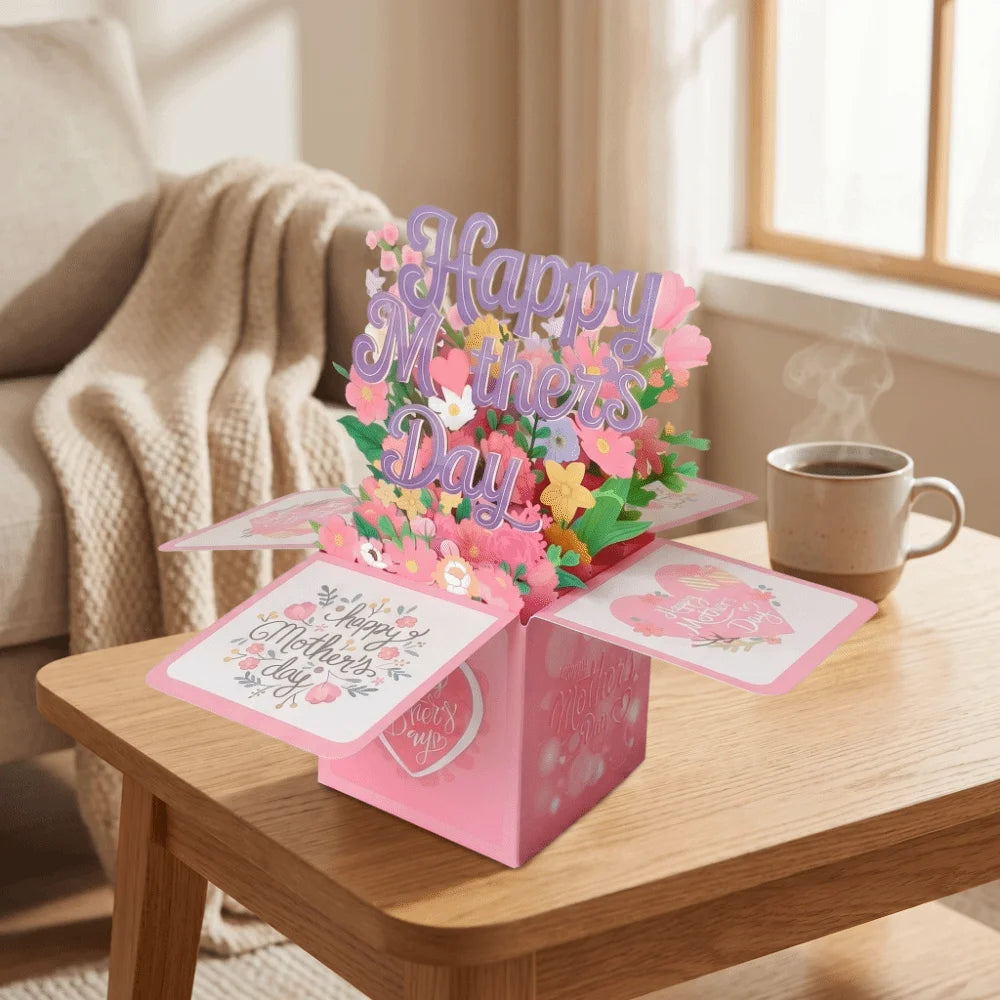 Floral Bouquet Mother's Day Card – Cardstock Thank You Postcard Greeting Card Babs