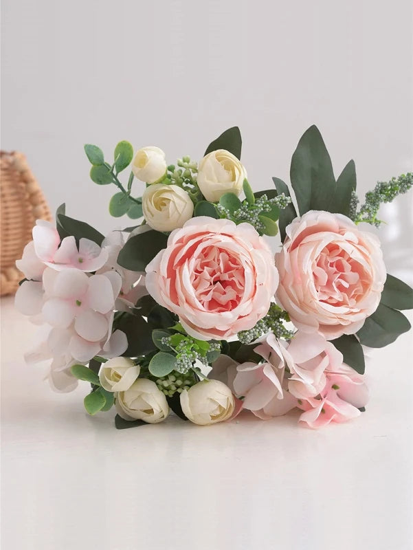Artificial Silk Peony Hydrangea Bouquet – Wedding & Home Decor Artificial Flower Bouquet Babs Champagne 1 pc
