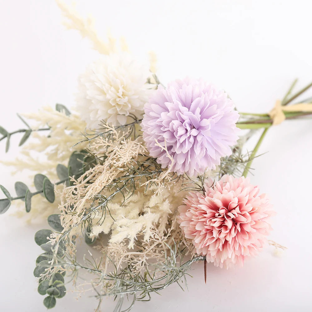 40CM Silk Artificial Flower Bouquet – Eucalyptus & Dandelion Artificial Flower Bouquet Babs Pink Purple