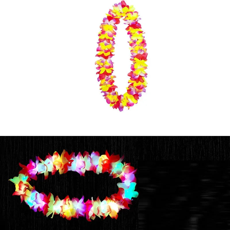 12pc LED Hawaiian Leis Luau Party Glow Flower Necklaces Bulk LED Party Leis Babs color 2