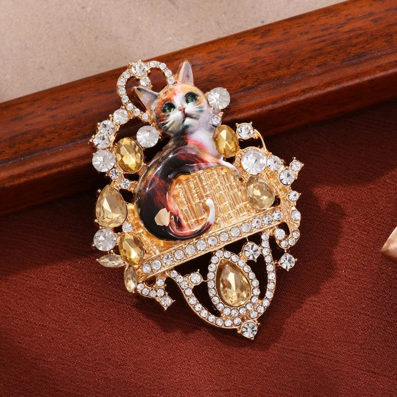 Castle Cat Rhinestone Brooch – Cute Animal Pin Corsage Fashion Brooch Pin Babs
