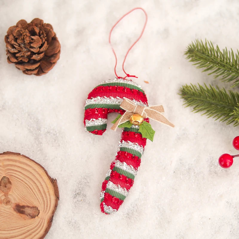 Christmas Tree Ornaments – Bow, Bells & Candy Cane Pendants Christmas Ornaments Babs Red Green 3PCS