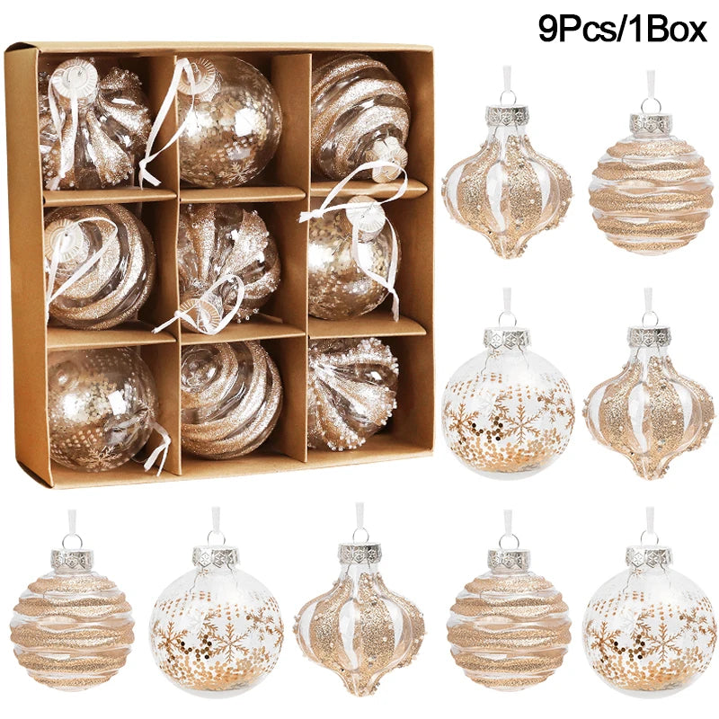 9PCS Christmas Ball Ornaments 8CM – Champagne & White Xmas Decor Christmas Ball Ornaments Babs