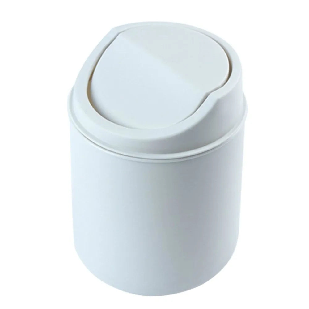 Mini Desktop Trash Can with Lid – Small Press-Top Waste Bin Desktop Trash Can Babs WHITE