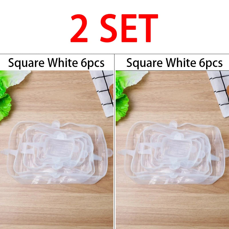 6-Pack Reusable Silicone Stretch Lids for Cans & Bowls Silicone Food Lids Babs 2set Square White