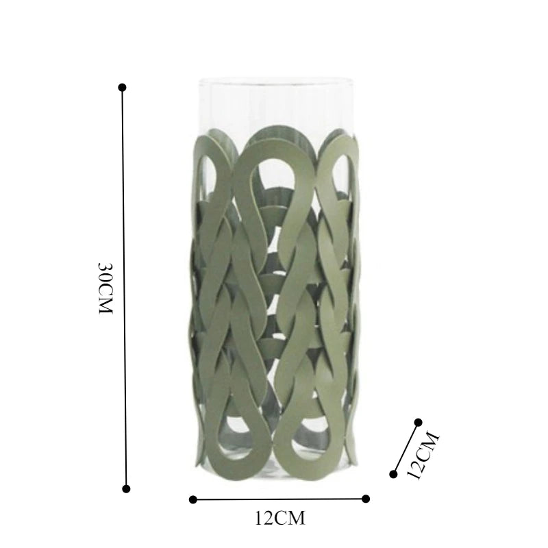 Aesthetic Glass & Leather Flower Vase | Modern Home Décor Decorative Flower Vase Babs Green - Tall Style