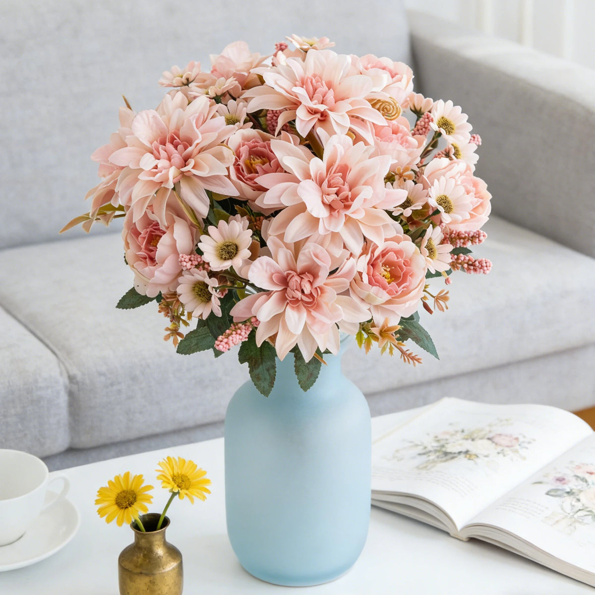 Artificial Silk Dahlia Rose Daisy Bouquet – Wedding & Home Decor Artificial Flower Bouquet Babs
