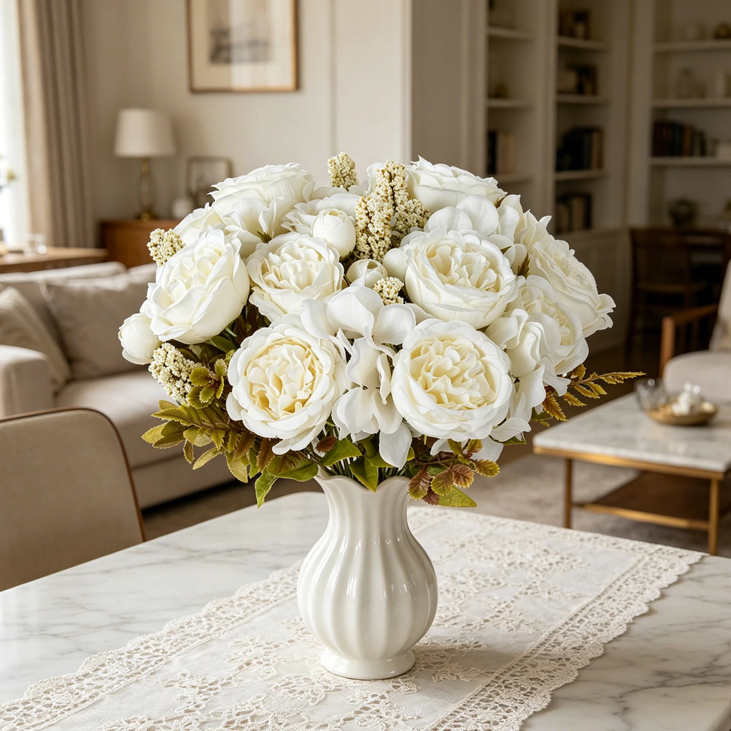 Silk Artificial Peony Hydrangea Bouquet – Wedding & Home Decor Artificial Flower Bouquet Babs