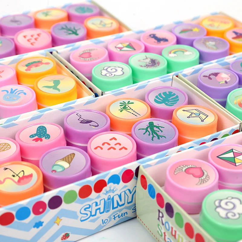10-Pack Unicorn Mermaid Self-Ink Stamps – Kids Party Favors Self-Ink Craft Stamps Babs
