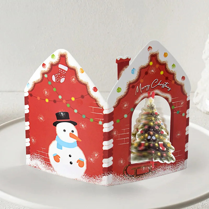 10Pcs 3D Christmas Greeting Cards – House Pop-Up Postcards 2026 Holiday Greeting Cards Babs