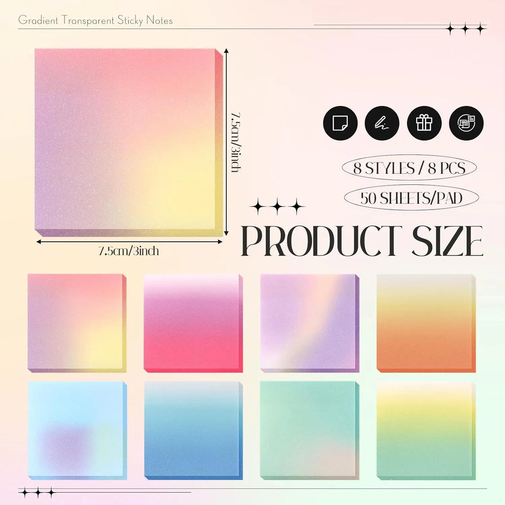 Gradient Sticky Notes Semi-Transparent PET Notepad – 50 Sheets Sticky Notes Notepad Babs