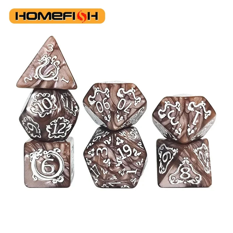 7-Piece Dragon Pattern Polyhedral DND Dice Set – D&D TRPG RPG Dice Set Babs