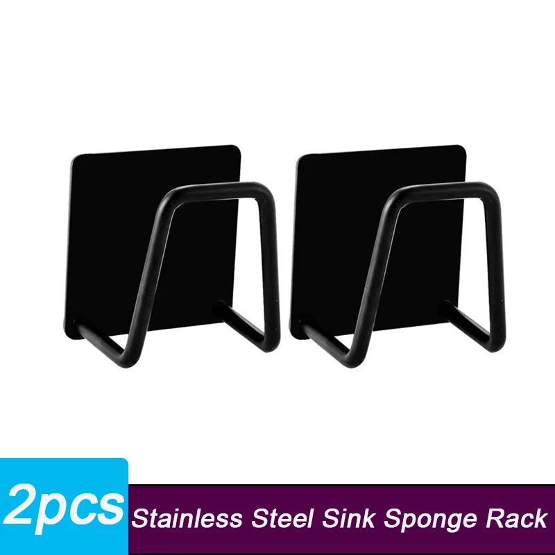 Stainless Steel Sink Sponge Rack & Kitchen Organizer Holder Sink Organizer Rack Babs Black-2pcs 4.5x4.5cm 1-tier