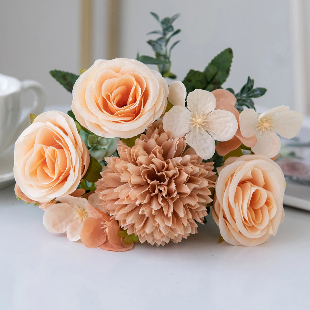 Silk Artificial Rose Bouquet – Wedding & Home Table Decor Artificial Flower Bouquet Babs Champagne 2 pcs