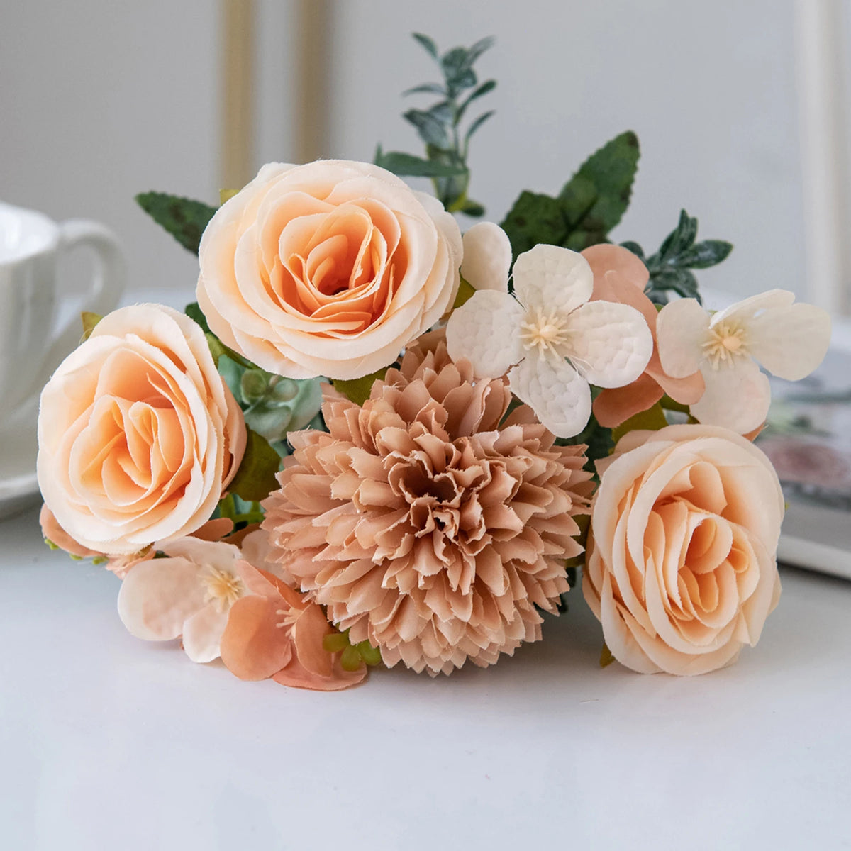 Silk Artificial Rose Bouquet – Wedding & Home Table Decor Artificial Flower Bouquet Babs Champagne 2 pcs