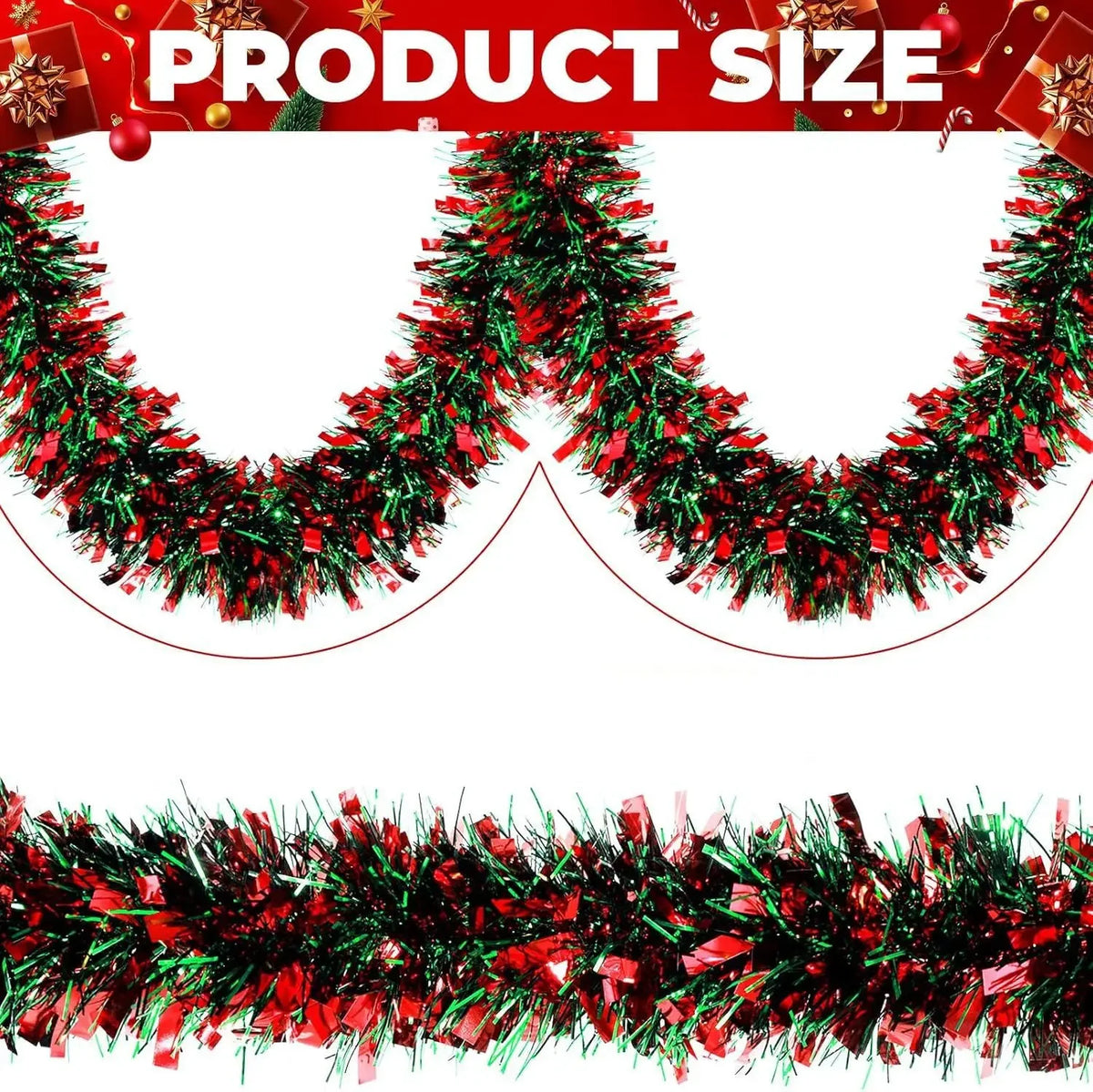 Christmas Tinsel Garland Red & Green | 2M–10M Xmas Decor Christmas Tinsel Garland Babs