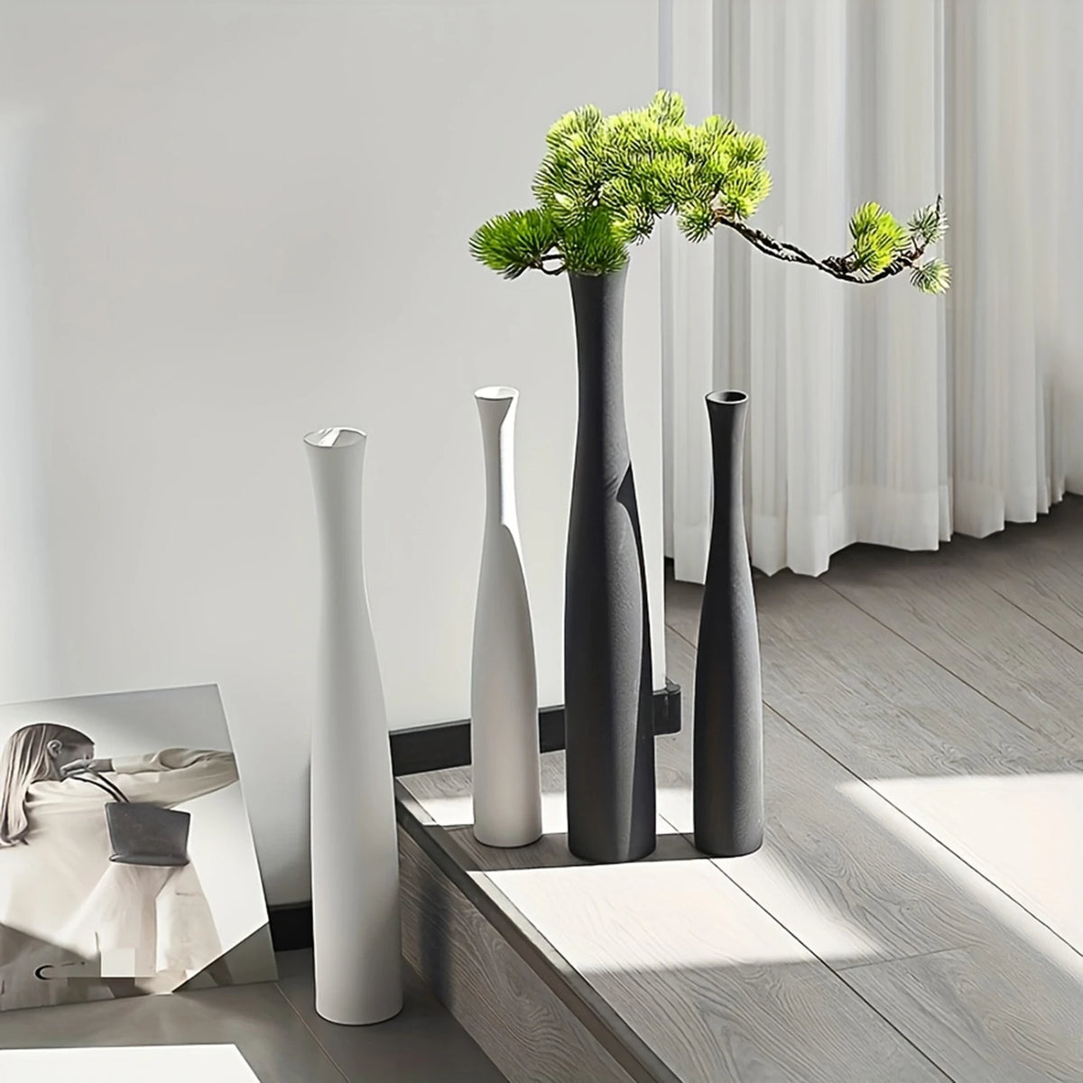 Modern Minimalist Vase Set White Black – Home Décor Pair Decorative Vase Set Babs
